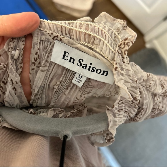 EN SAISON Ever Pleated Cream Waist Tie Ruffle Collar Dress Leopard size M - Picture 8 of 10